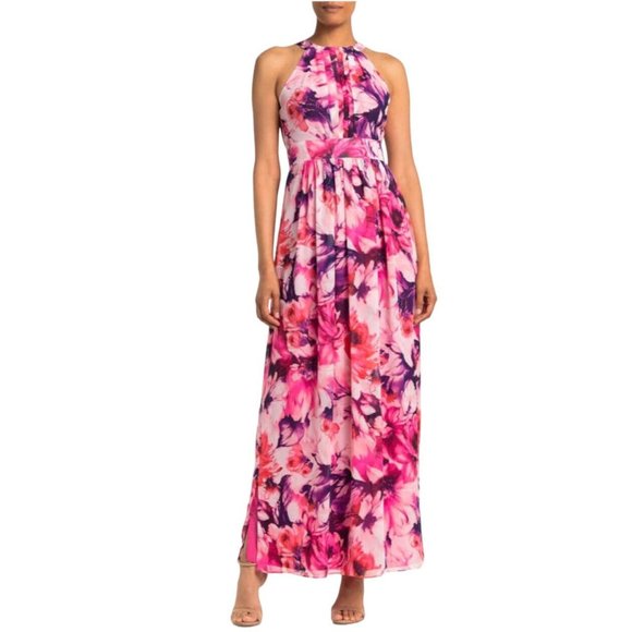 Eliza J Dresses & Skirts - Eliza J Halter Floral Long Maxi Dress Sz 16 NWT Pink Purple Wedding Guest